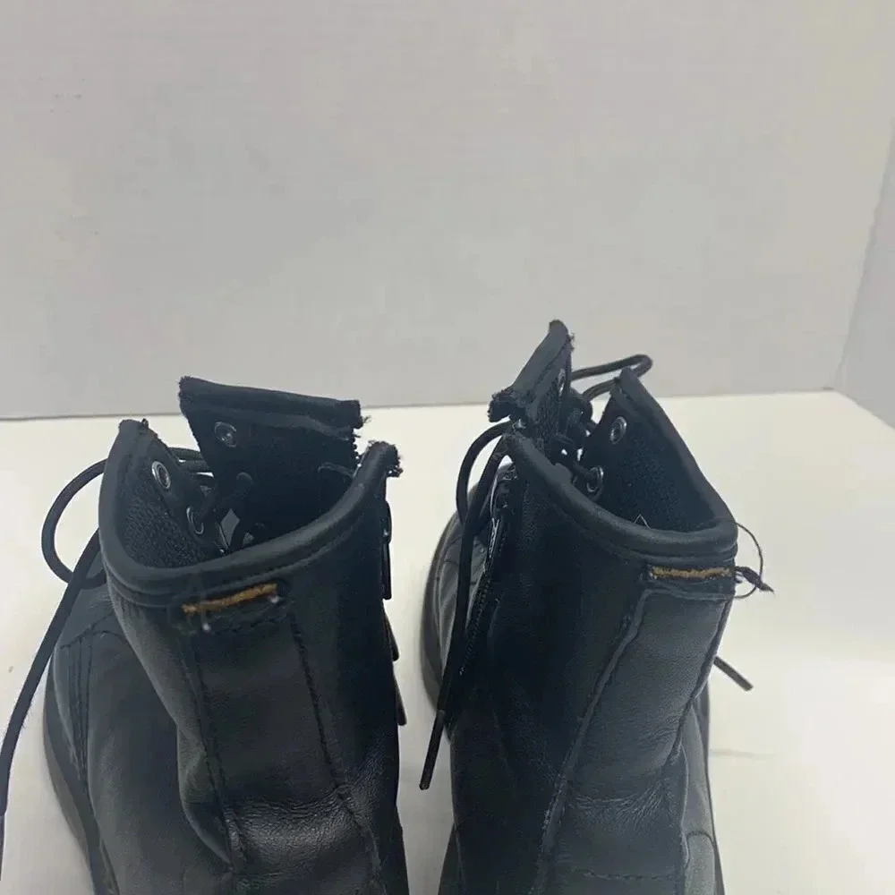 Doc Dr. Martens Black Leather Lace Up Delaney Combat Boots Little Kids Youth 2